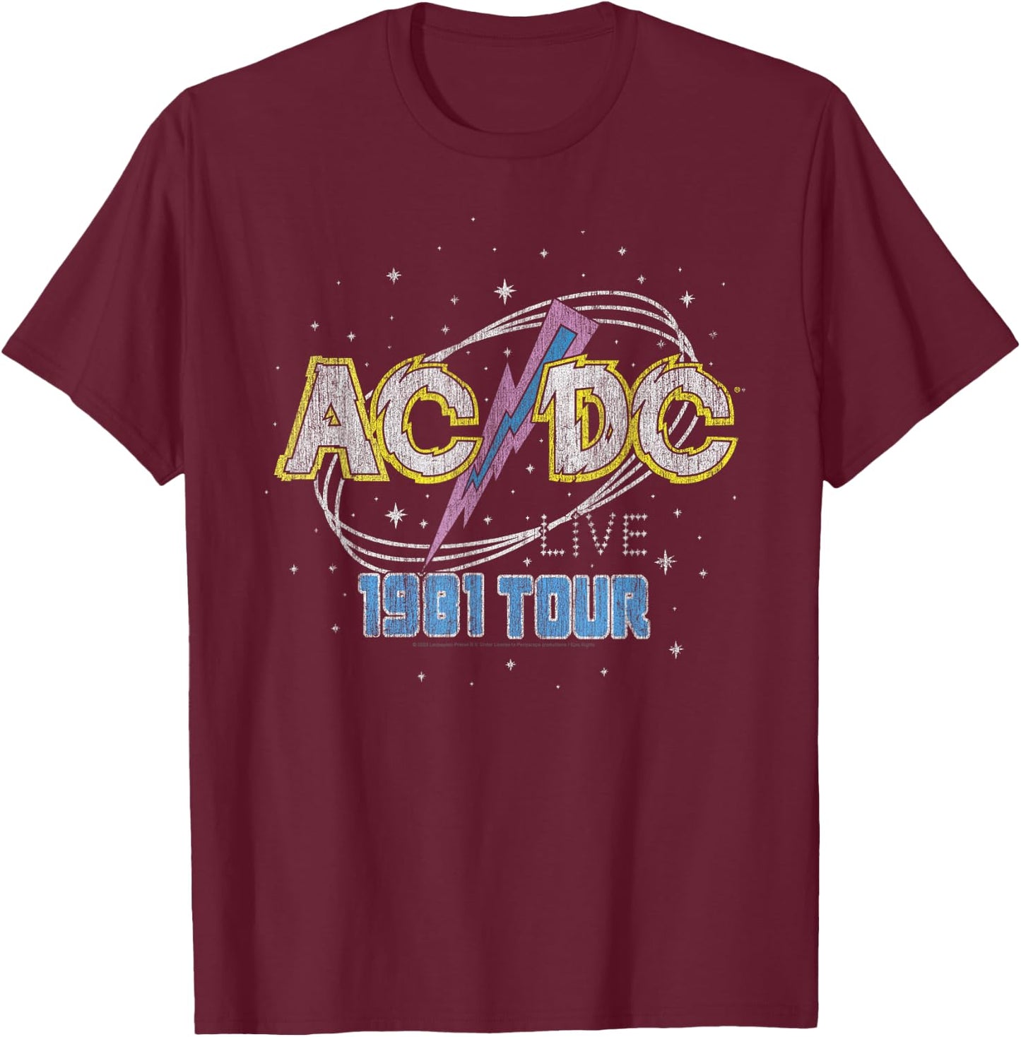 Official AC/DC 1981 Live World Tour Retro Logo T-Shirt - T-Shirt | Maroon