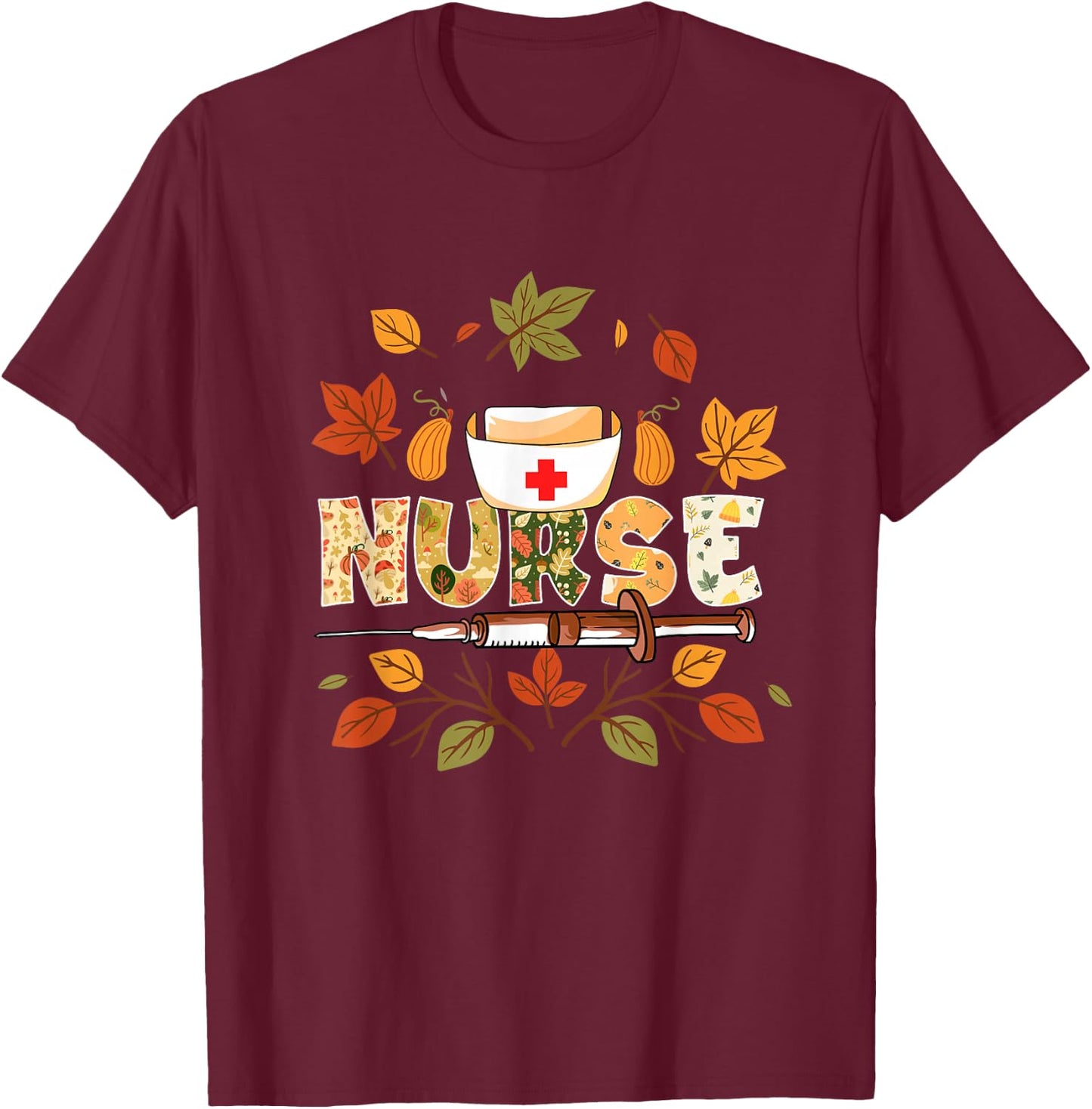 Autumn Fall Outfit Nurse Thankful Grateful Blessed T-Shirt - T-Shirt | Maroon