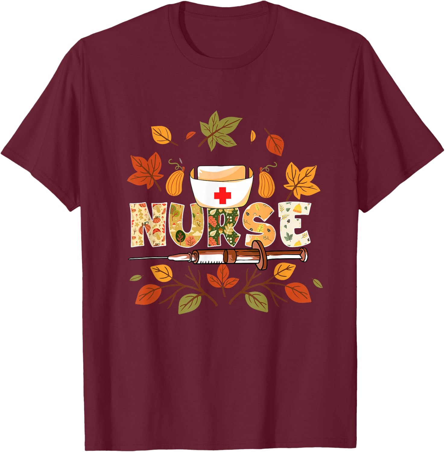 Autumn Fall Outfit Nurse Thankful Grateful Blessed T-Shirt - T-Shirt | Maroon