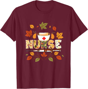 Autumn Fall Outfit Nurse Thankful Grateful Blessed T-Shirt - T-Shirt | Maroon