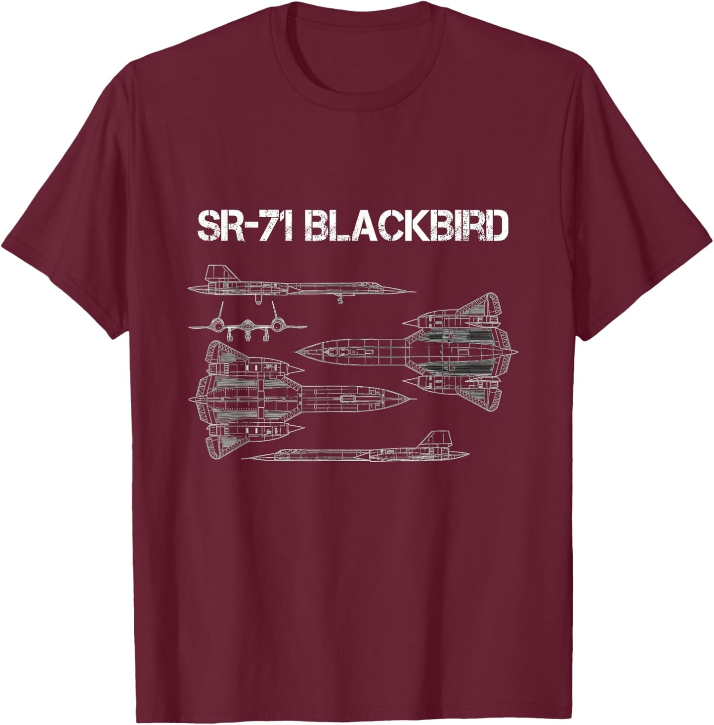 SR-71 Blackbird Blueprint Air Force Military Jet T-Shirt - T-Shirt | Maroon