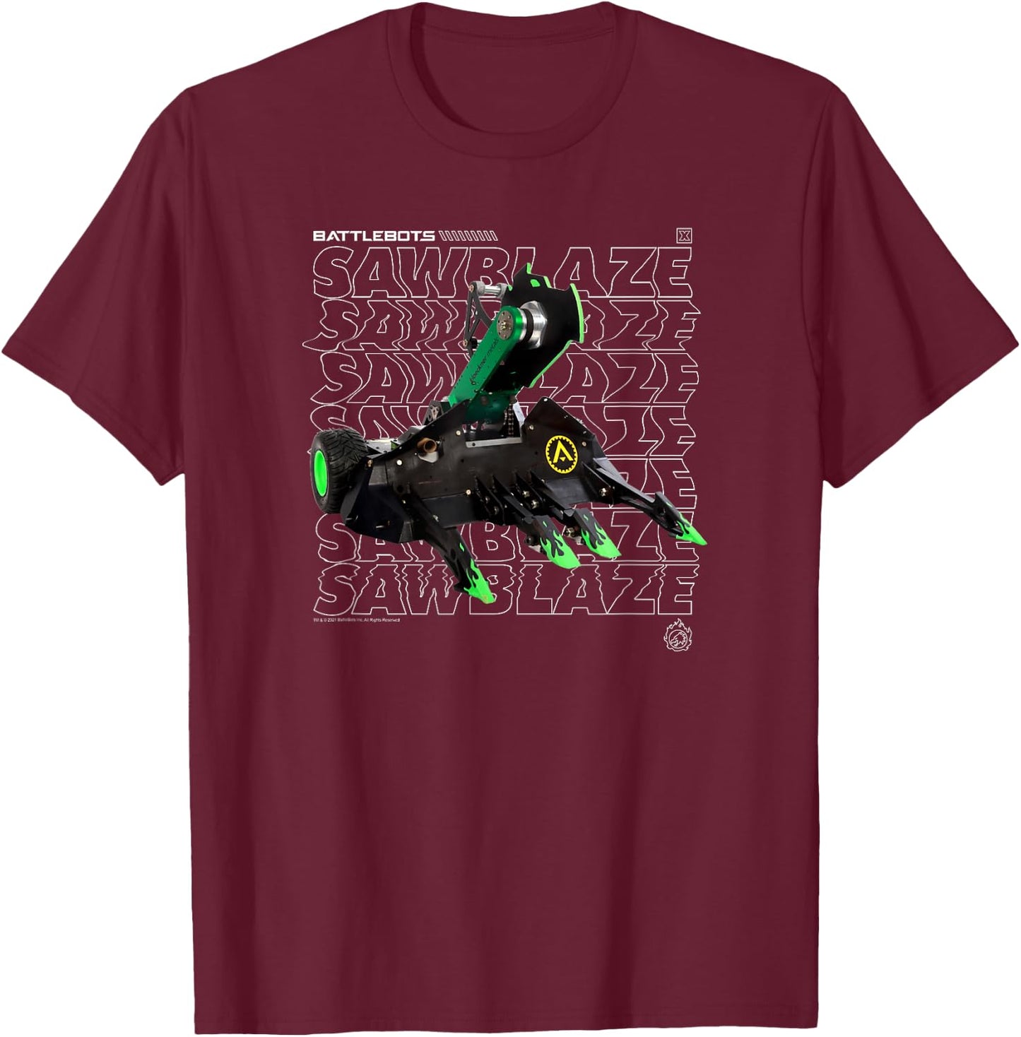 BattleBots SawBlaze Robot Logo Stack T-Shirt - T-Shirt | Maroon