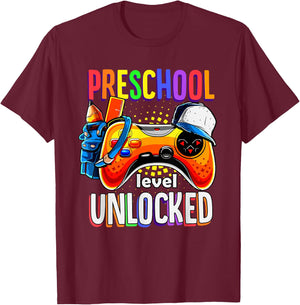 Gamer Back To School Gamepad Preschool Level Unlocked T-Shirt - T-Shirt | Maroon