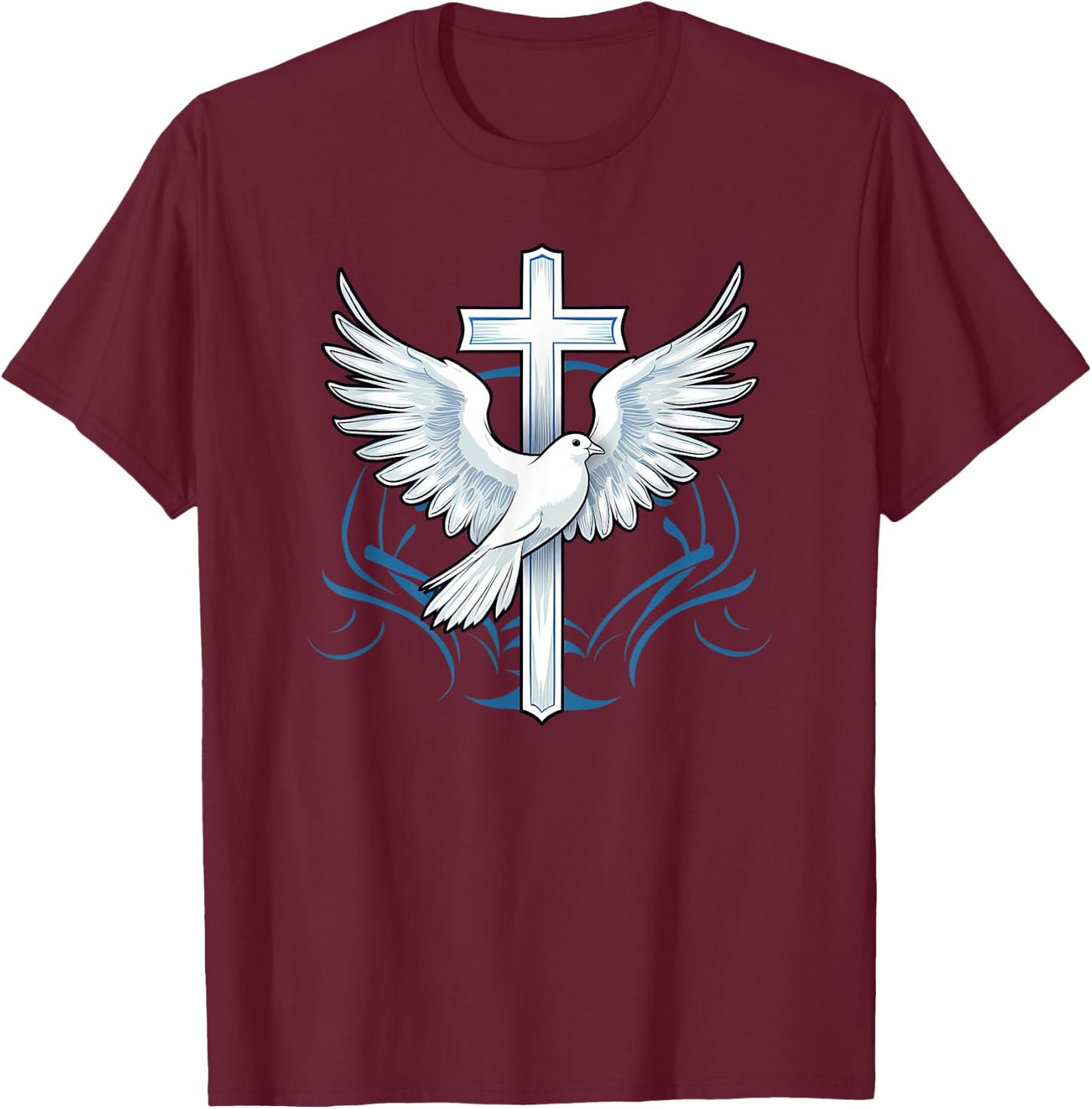 Holy Spirit Dove Praise Jesus Baptism of Jesus Cross T-Shirt - T-Shirt | Maroon