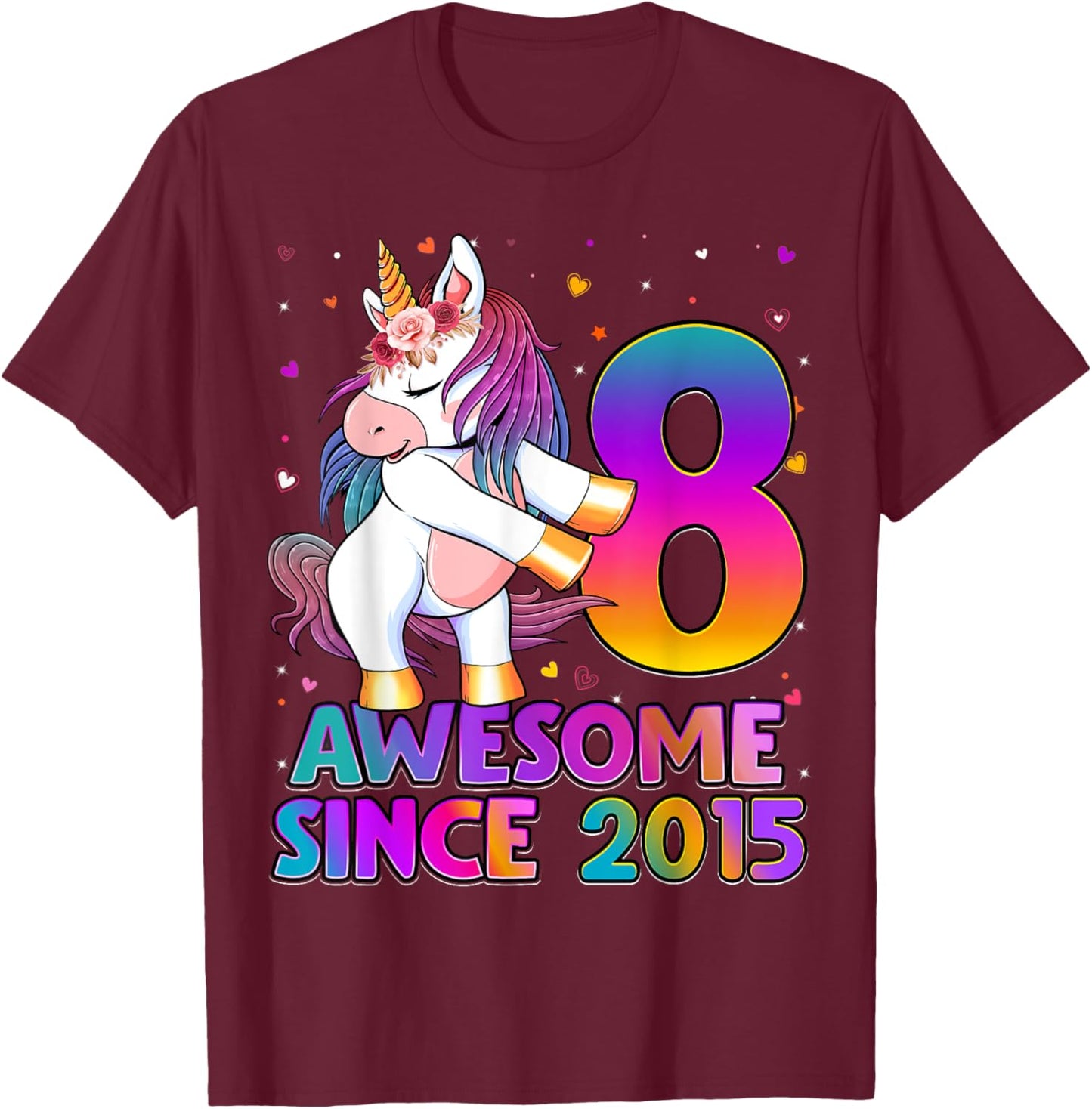 8 Years Old Unicorn Flossing 8th Birthday Girl Unicorn Party T-Shirt - T-Shirt | Maroon