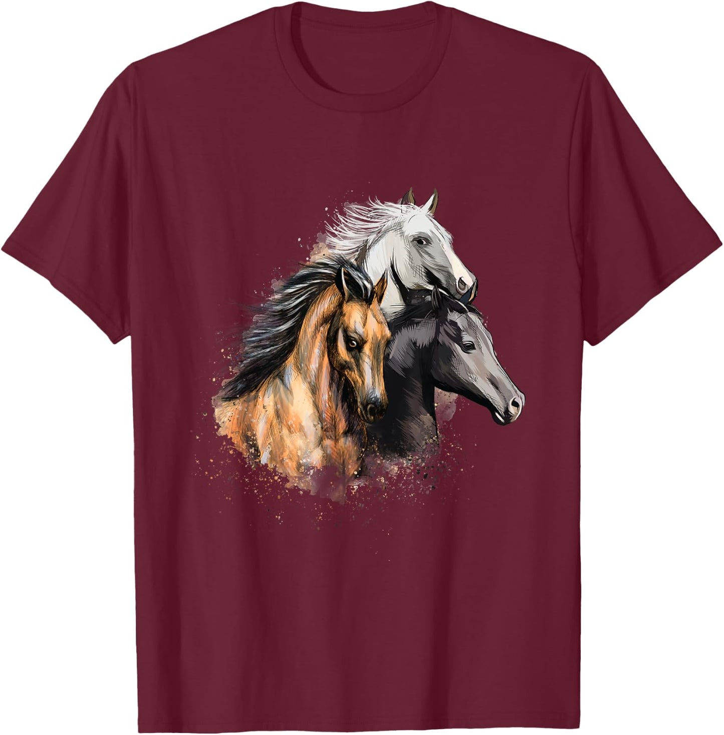 3 Horses - Horse Animal Lover Horseman Equestrian Riding T-Shirt - T-Shirt | Maroon