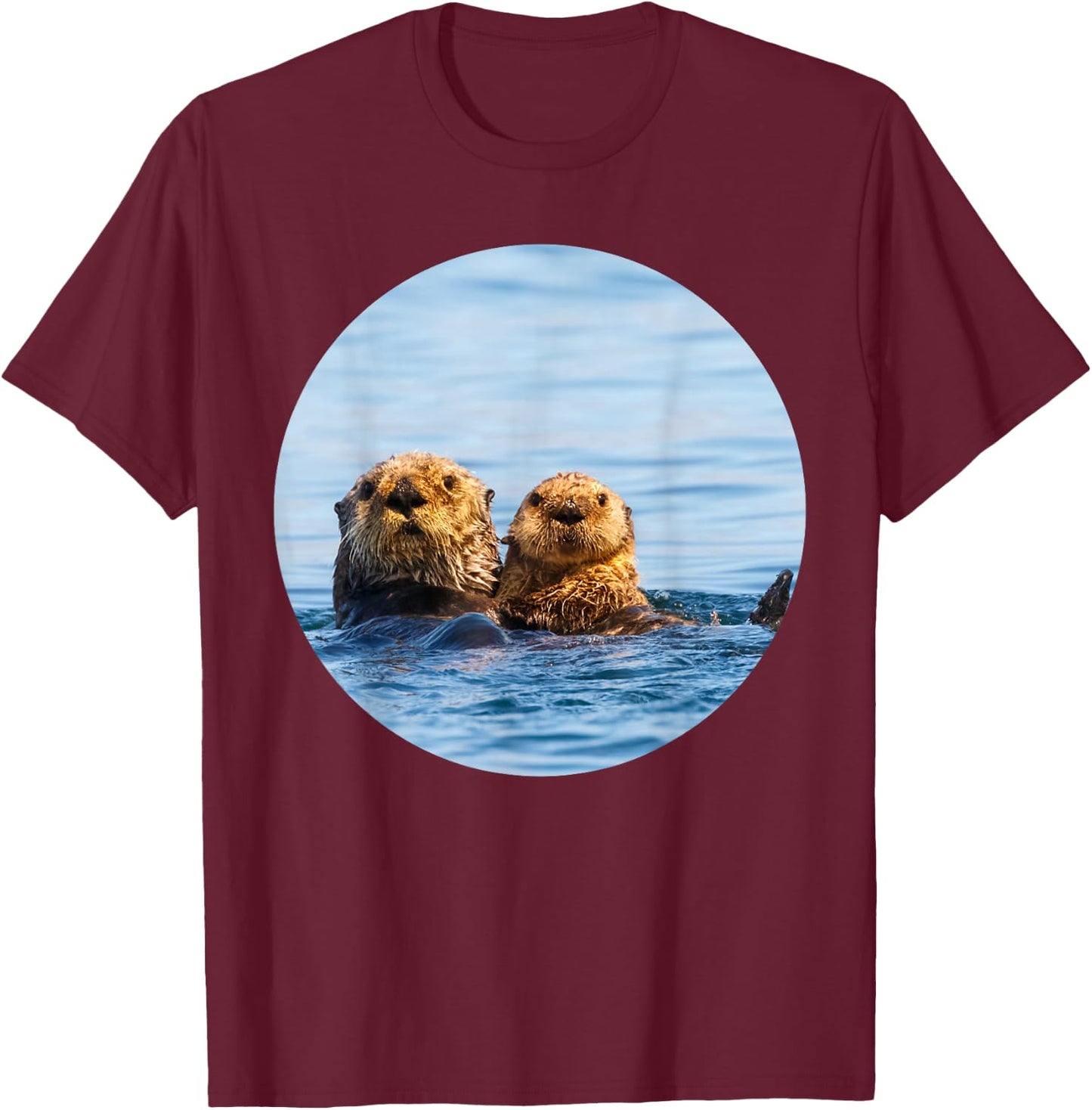 Cute Mom and Baby Sea Otter Swimming Seaotters T-Shirt - T-Shirt | Maroon