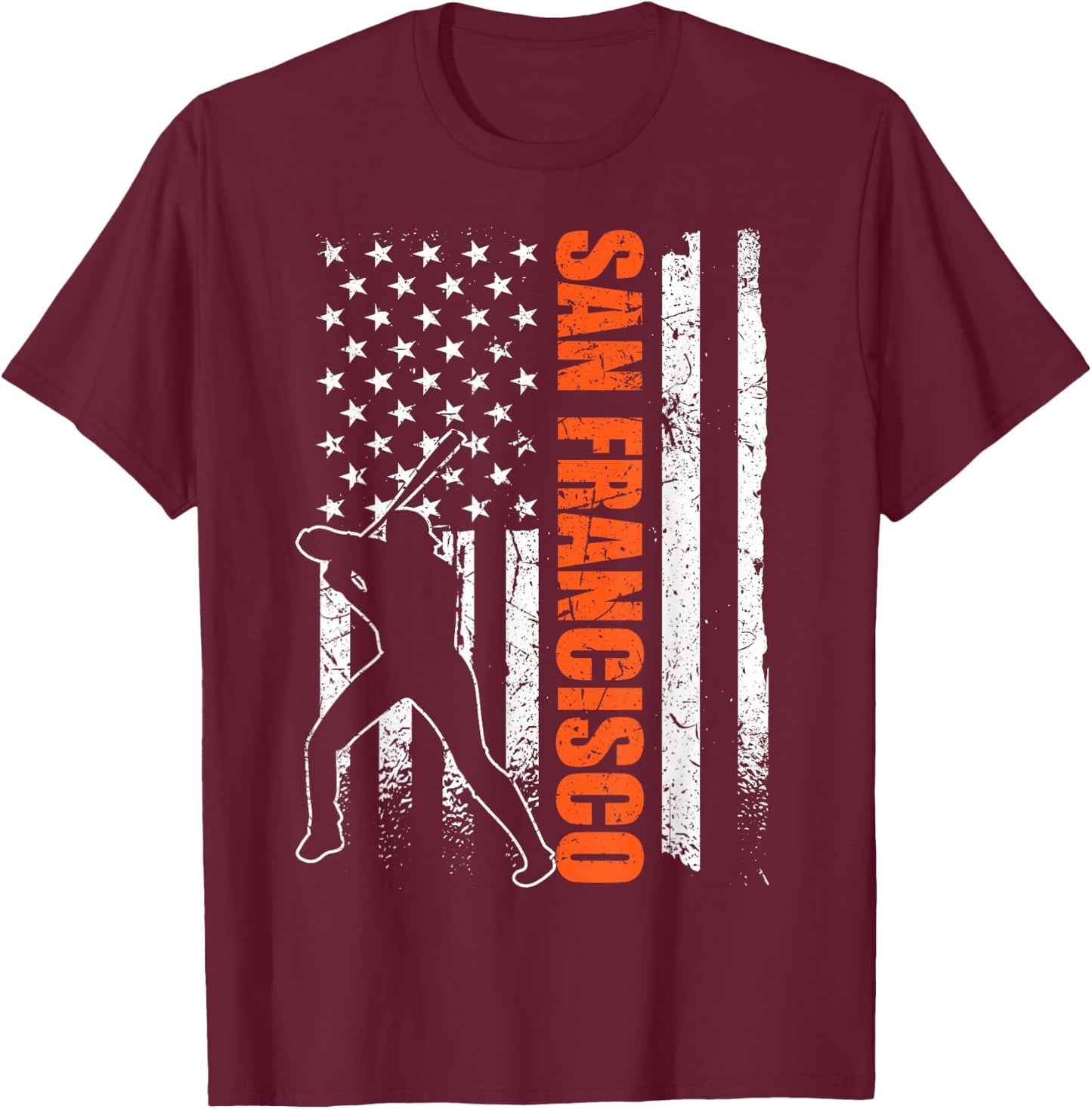 San Francisco Baseball Flag USA Vintage Patriotic Baseball T-Shirt - T-Shirt | Maroon