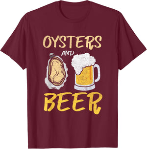 Oysters And Beer | Seafood Foodie | Oyster Lover T-Shirt - T-Shirt | Maroon