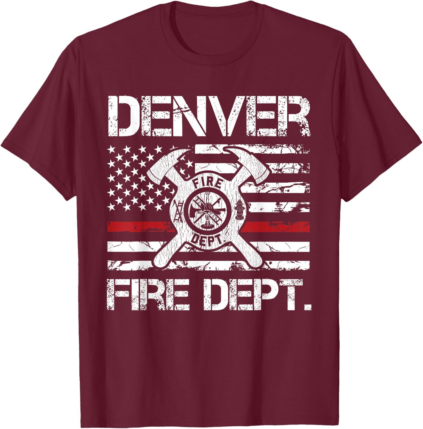 Denver Colorado Fire Department Thin Red Line Logo T-Shirt - T-Shirt | Maroon