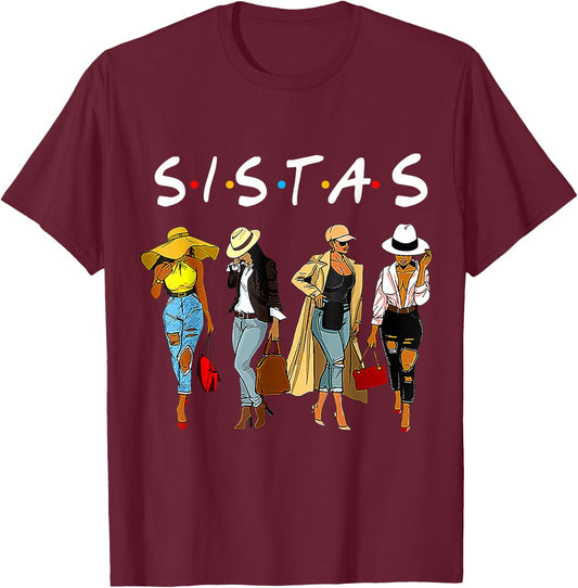 Sistas Afro Proud Black Sistas Women Queen African America T-Shirt - T-Shirt | Maroon