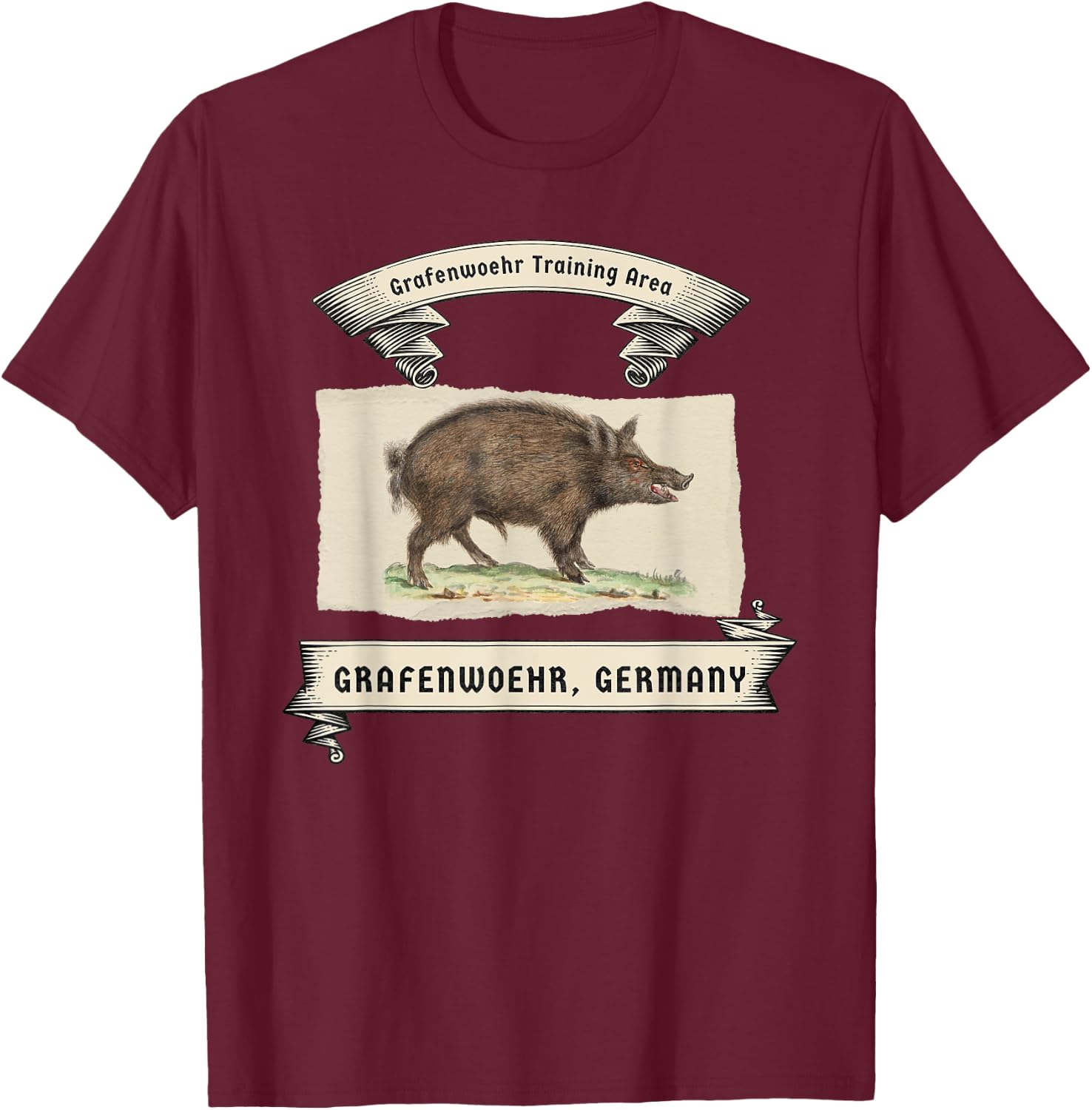 Vintage Grafenwoehr Boar Hunt T-Shirt - T-Shirt | Maroon