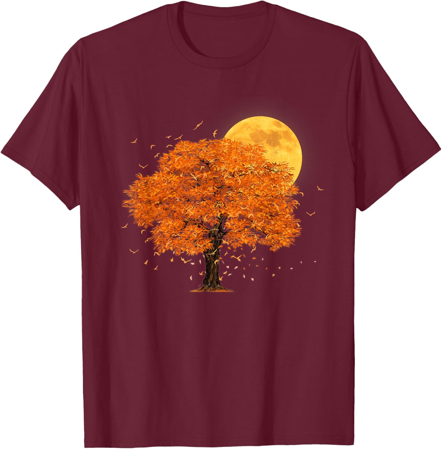 Full Moon Flock Of Birds Tree Outdoor Wildlife Nature Forest T-Shirt - T-Shirt | Maroon