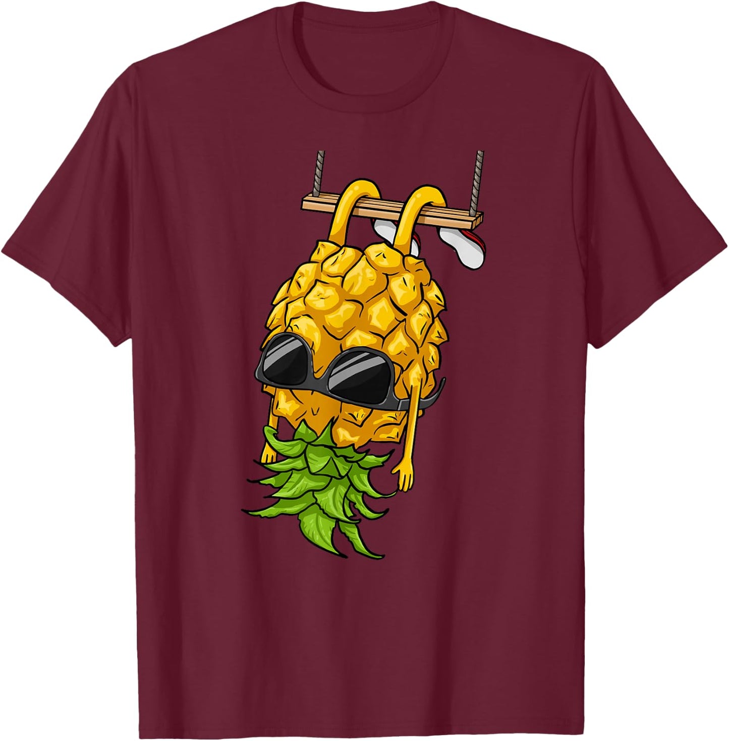 Swinging Pineapple Cartoon Swinger Upside Down Pineapple T-Shirt - T-Shirt | Maroon