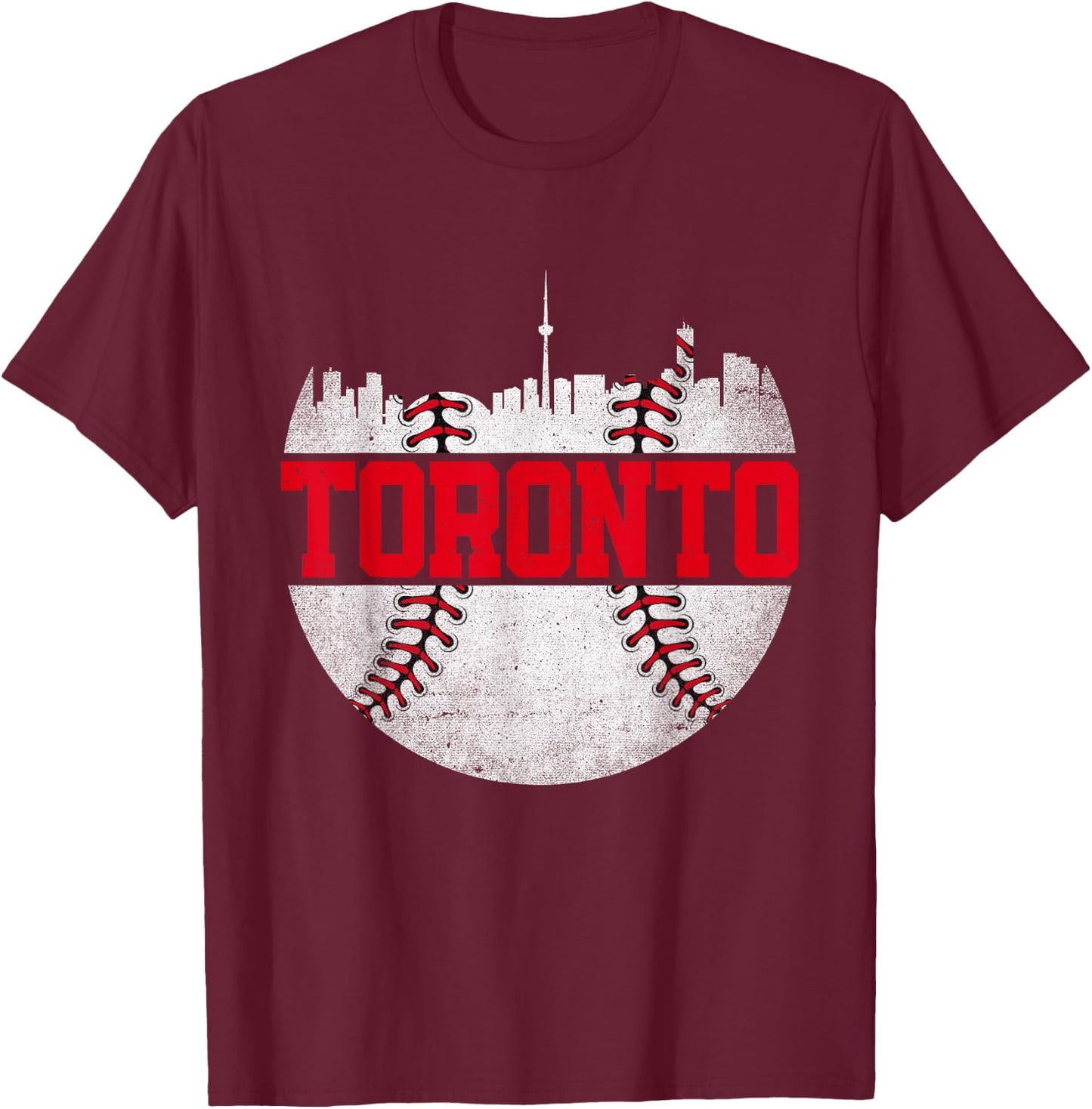 Toronto Baseball Cityscape Distressed Graphic Men Women T-Shirt - T-Shirt | Maroon