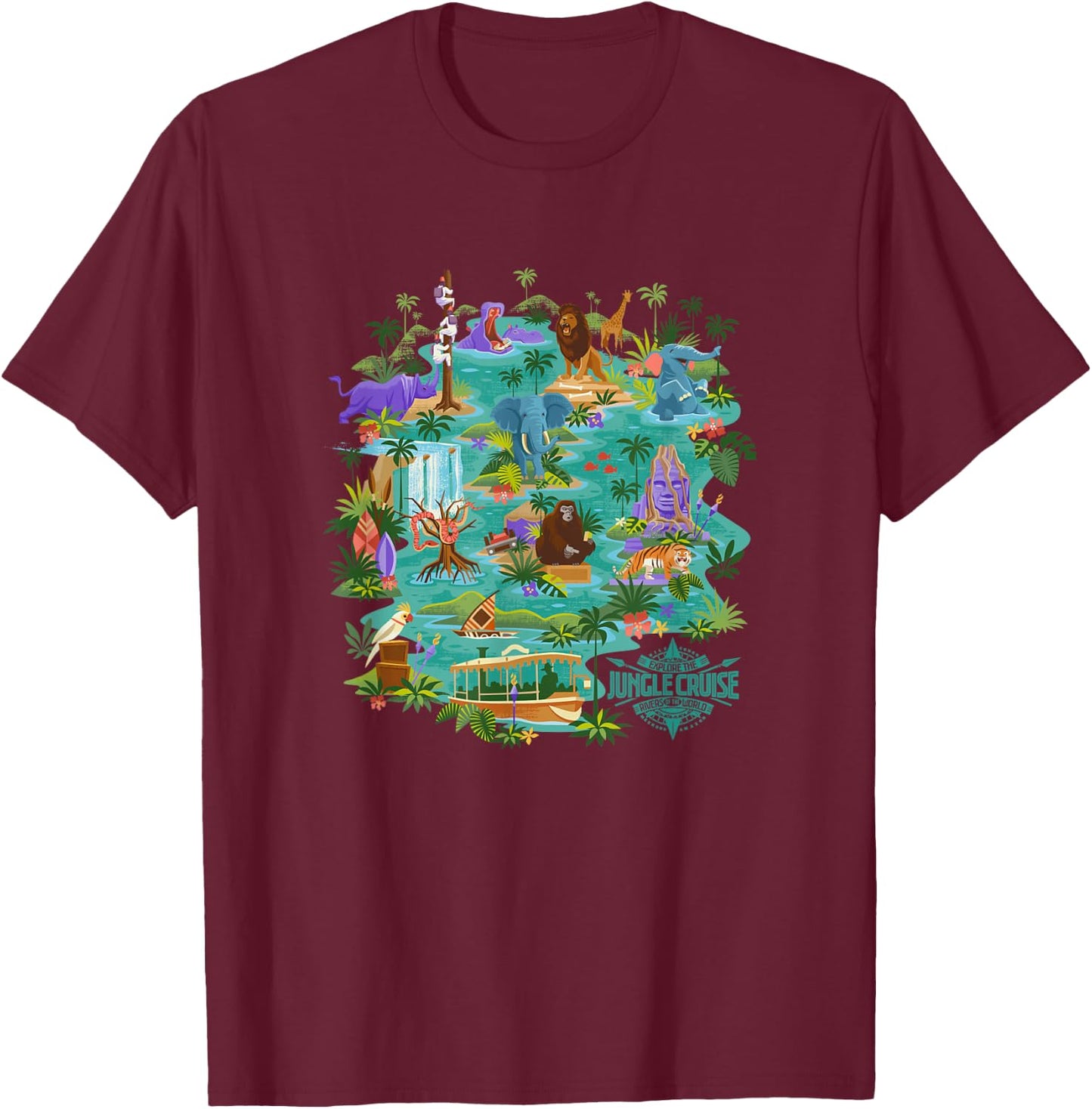 Disney Jungle Cruise Explore The Rivers Of The World Map T-Shirt - T-Shirt | Maroon