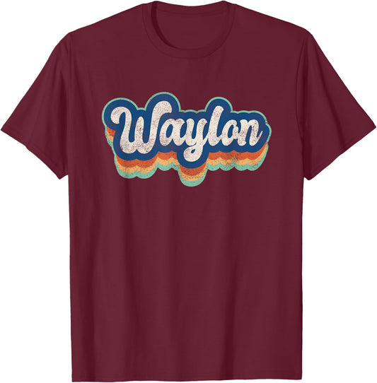 Waylon First Name Boy Vintage Style 70s 80s Personalized T-Shirt - T-Shirt | Maroon