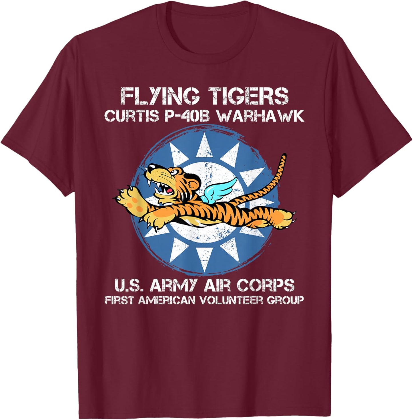 Flying Tigers Curtis P-40B Warhawk World War 2 Airplane T-Shirt - T-Shirt | Maroon
