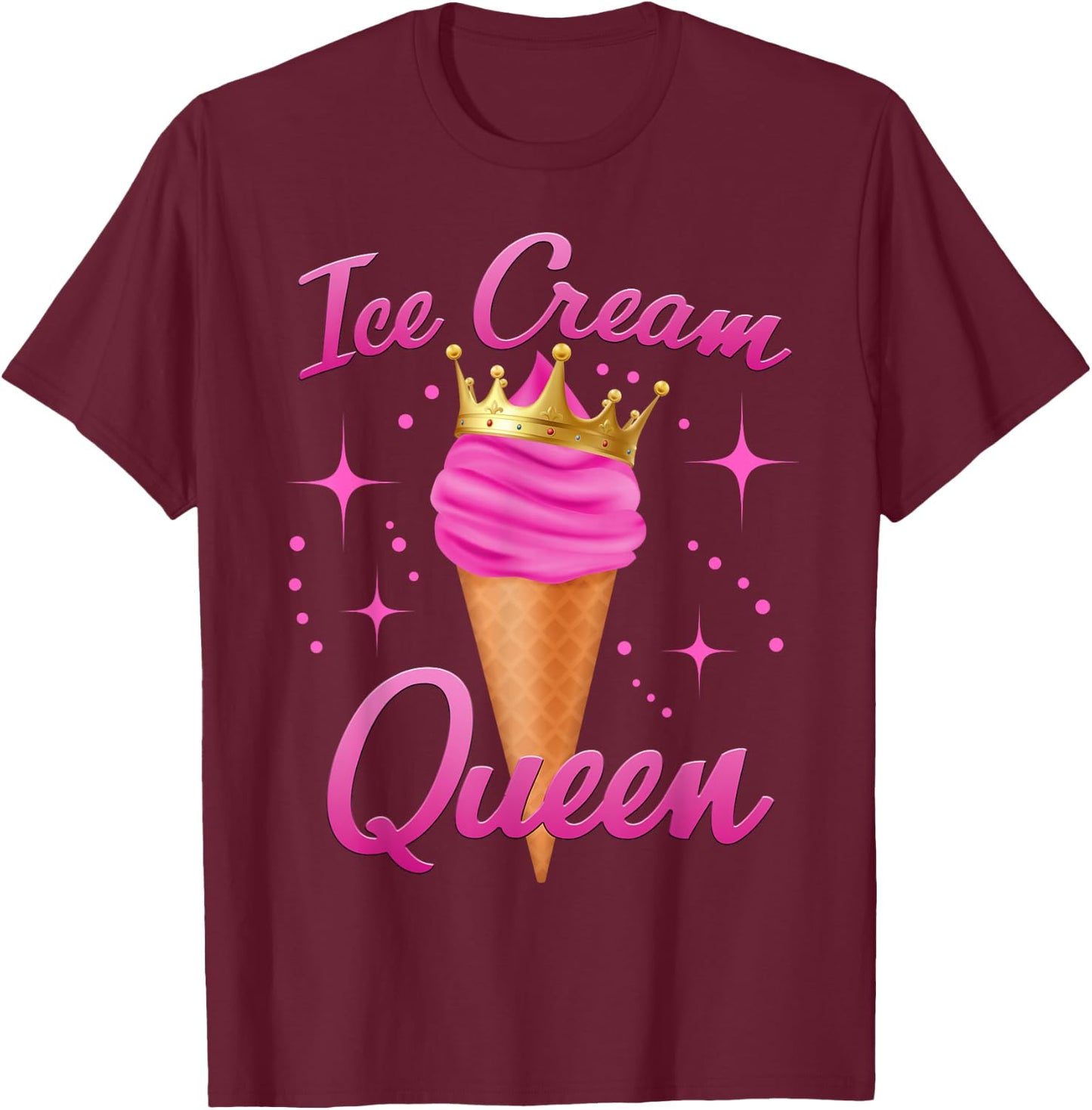 Ice Cream Queen Cute Summer Squad Sparkle Birthday Girl T-Shirt - T-Shirt | Maroon
