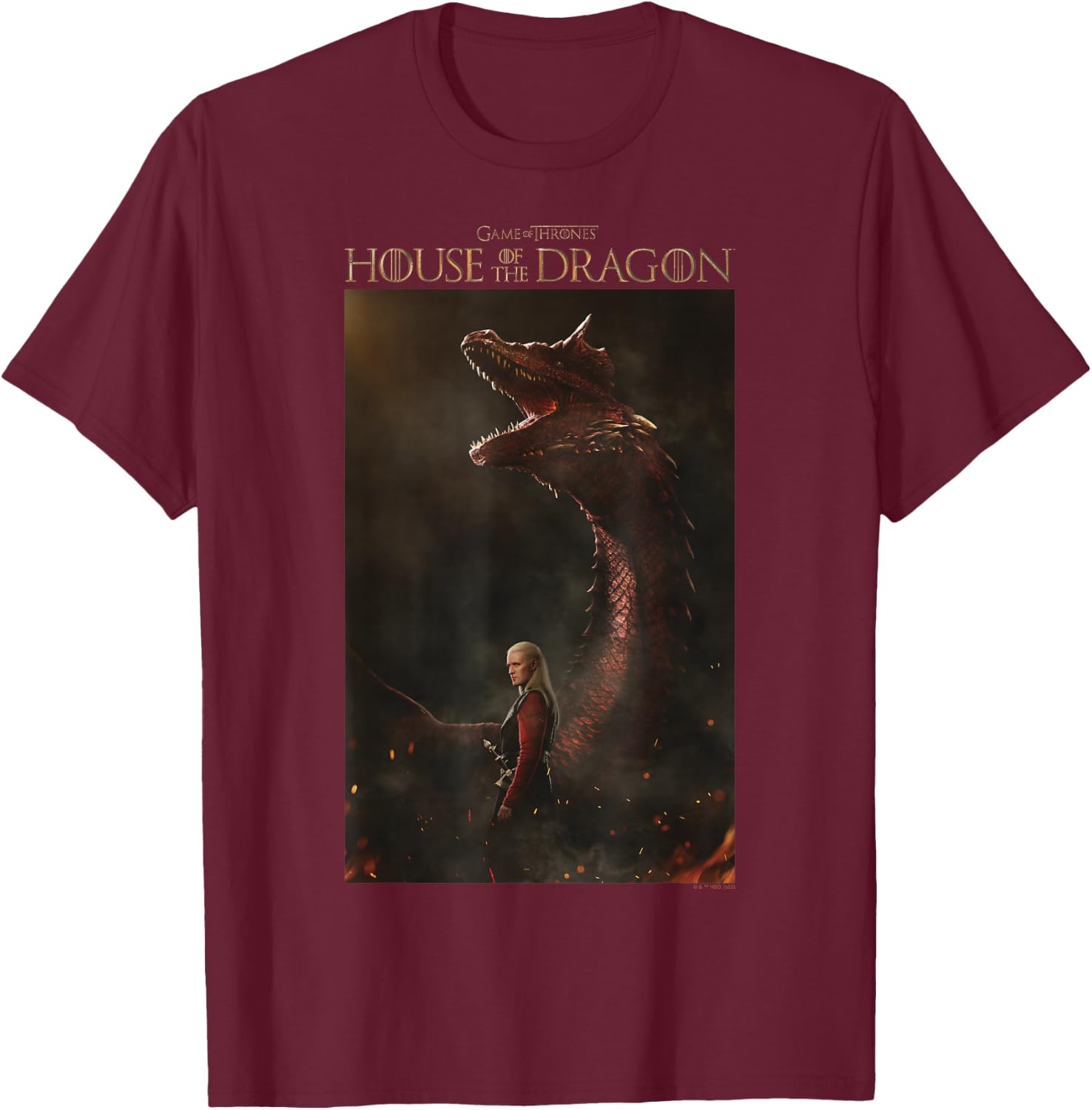 House of the Dragon Daemon & Caraxes Poster T-Shirt - T-Shirt | Maroon