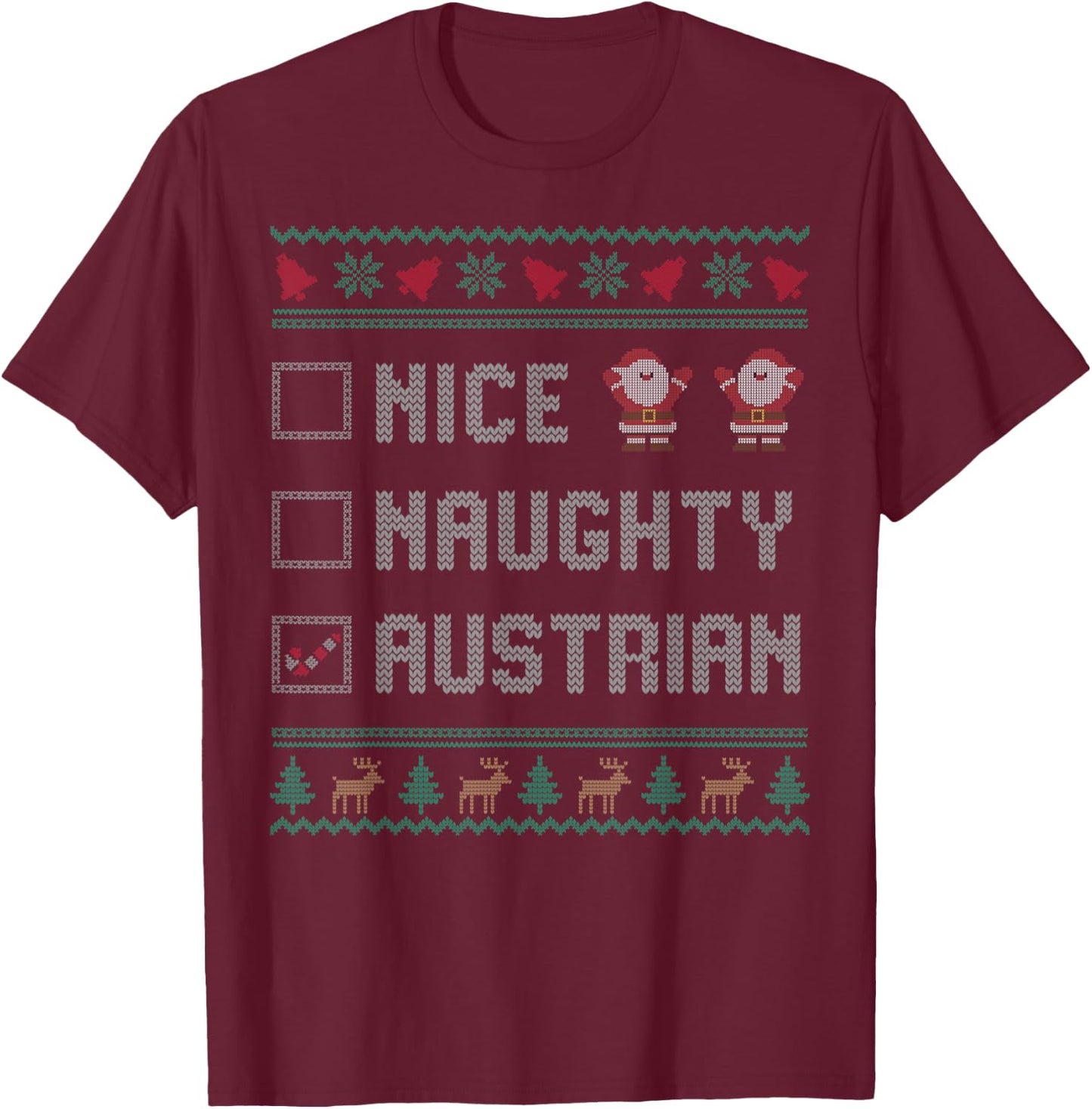 Nice Naughty Austrian Christmas Pajama Matching T-Shirt - T-Shirt | Maroon