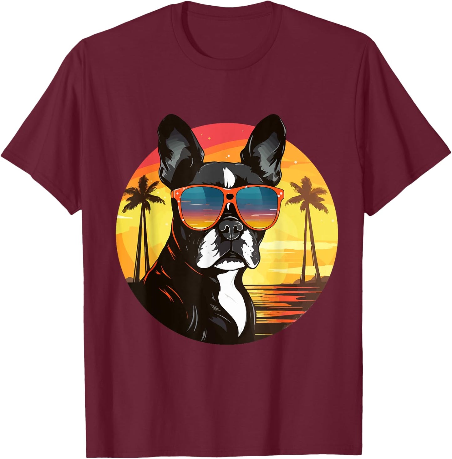 Boston Terrier Bostie Dog Breed Pet with Sunglasses Women Kids T-Shirt - T-Shirt | Maroon