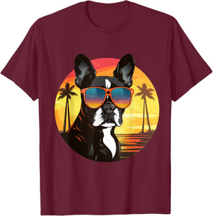 Boston Terrier Bostie Dog Breed Pet with Sunglasses Women Kids T-Shirt - T-Shirt | Maroon
