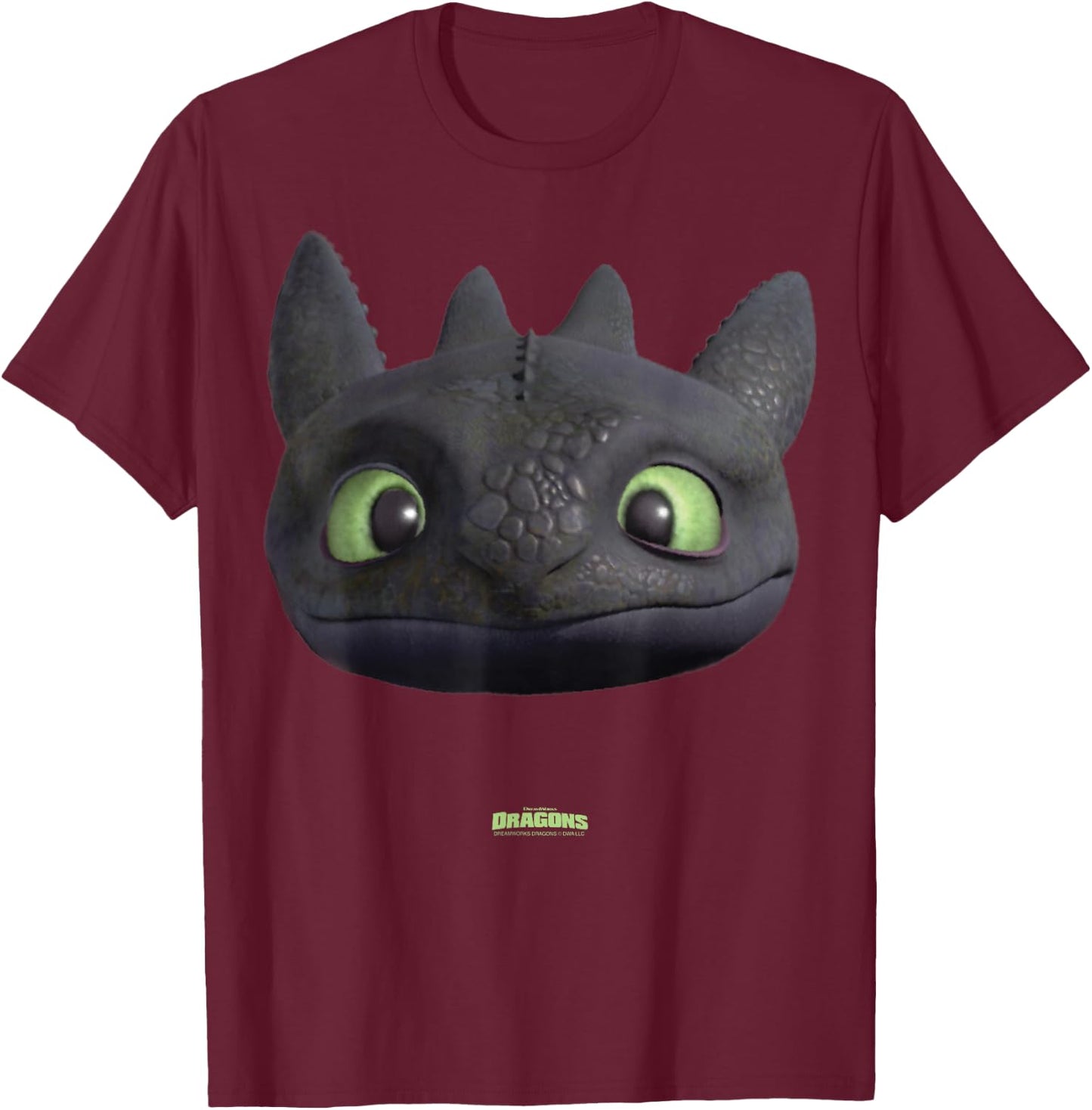 DreamWorks Dragons Toothless Night Fury Big Face Costume 3D T-Shirt - T-Shirt | Maroon
