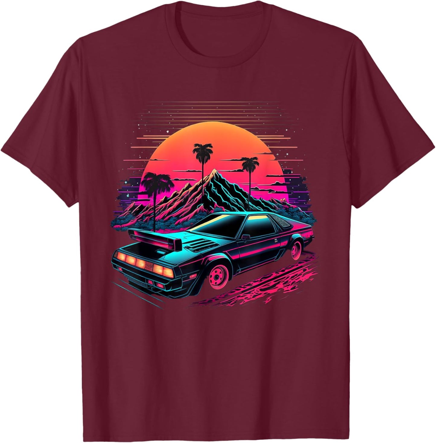 Japanese Retro Futuristic Synthwave Car Racing JDM Tuning T-Shirt - T-Shirt | Maroon