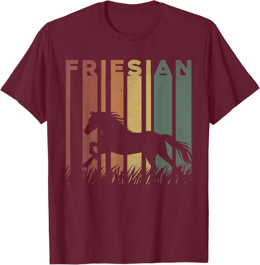 Friesian Horse Lover Retro Friesian Horse Owner Equestrian T-Shirt - T-Shirt | Maroon
