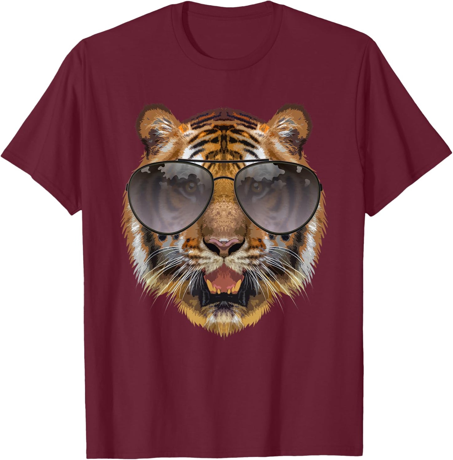 Funny Tiger Design Women Kids Cat with Glasses Lover T-Shirt - T-Shirt | Maroon