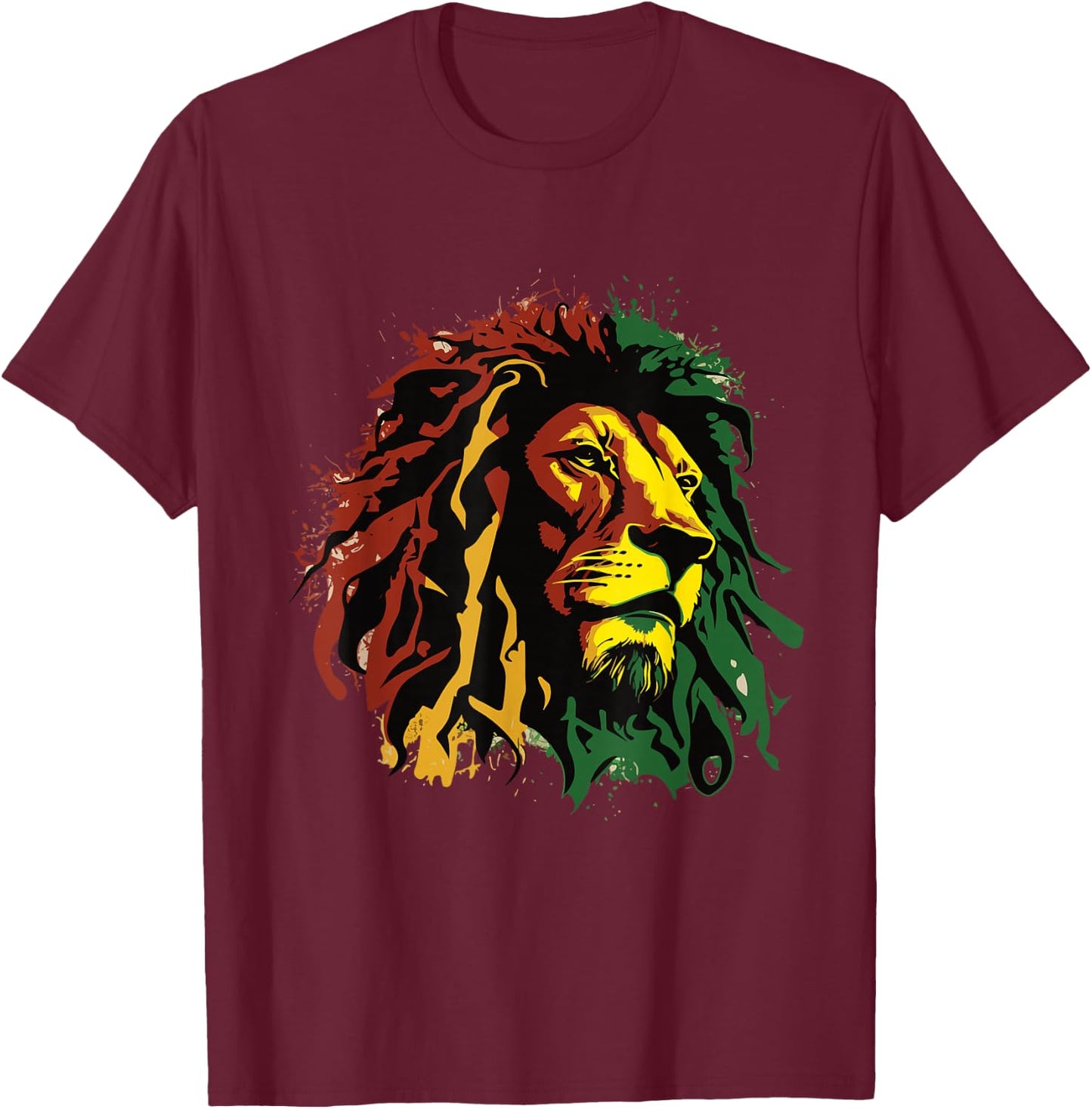 Jamaican Lion Jamaican Rasta Flag Lion of Judah Reggae Music T-Shirt - T-Shirt | Maroon