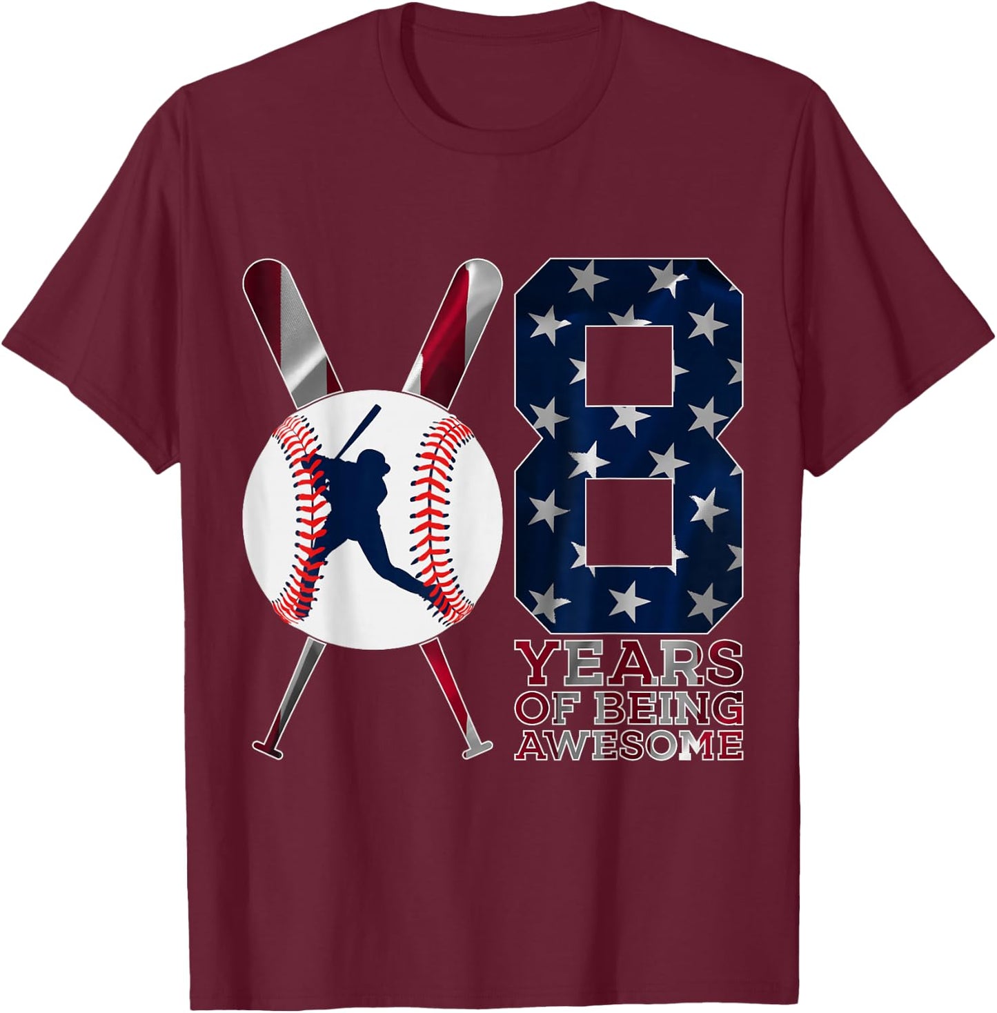 8 Years of Being Awesome Baseball 8TH Birthday T-Shirt - T-Shirt | Maroon
