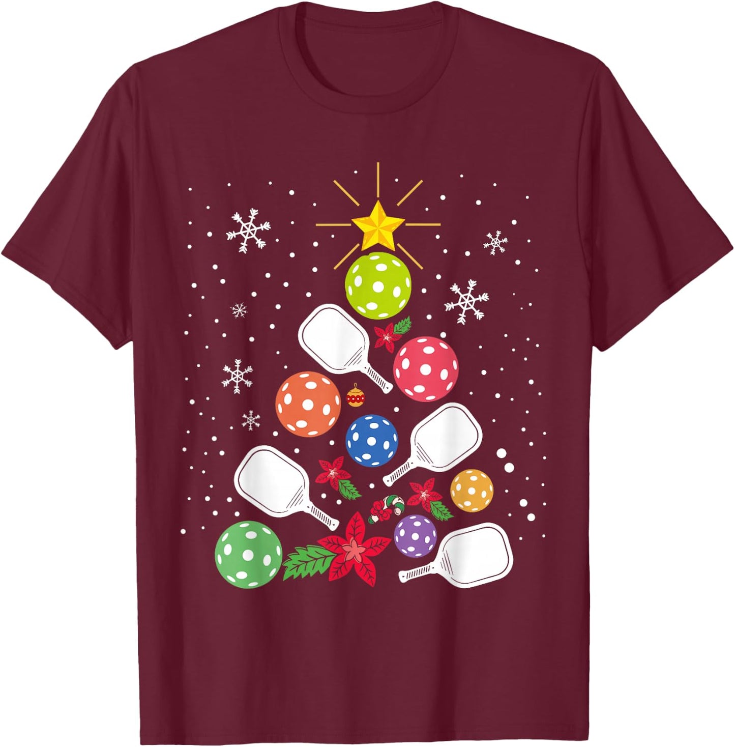 Pickleball Christmas Tree Santa Pickleball X-mas Lights T-Shirt - T-Shirt | Maroon