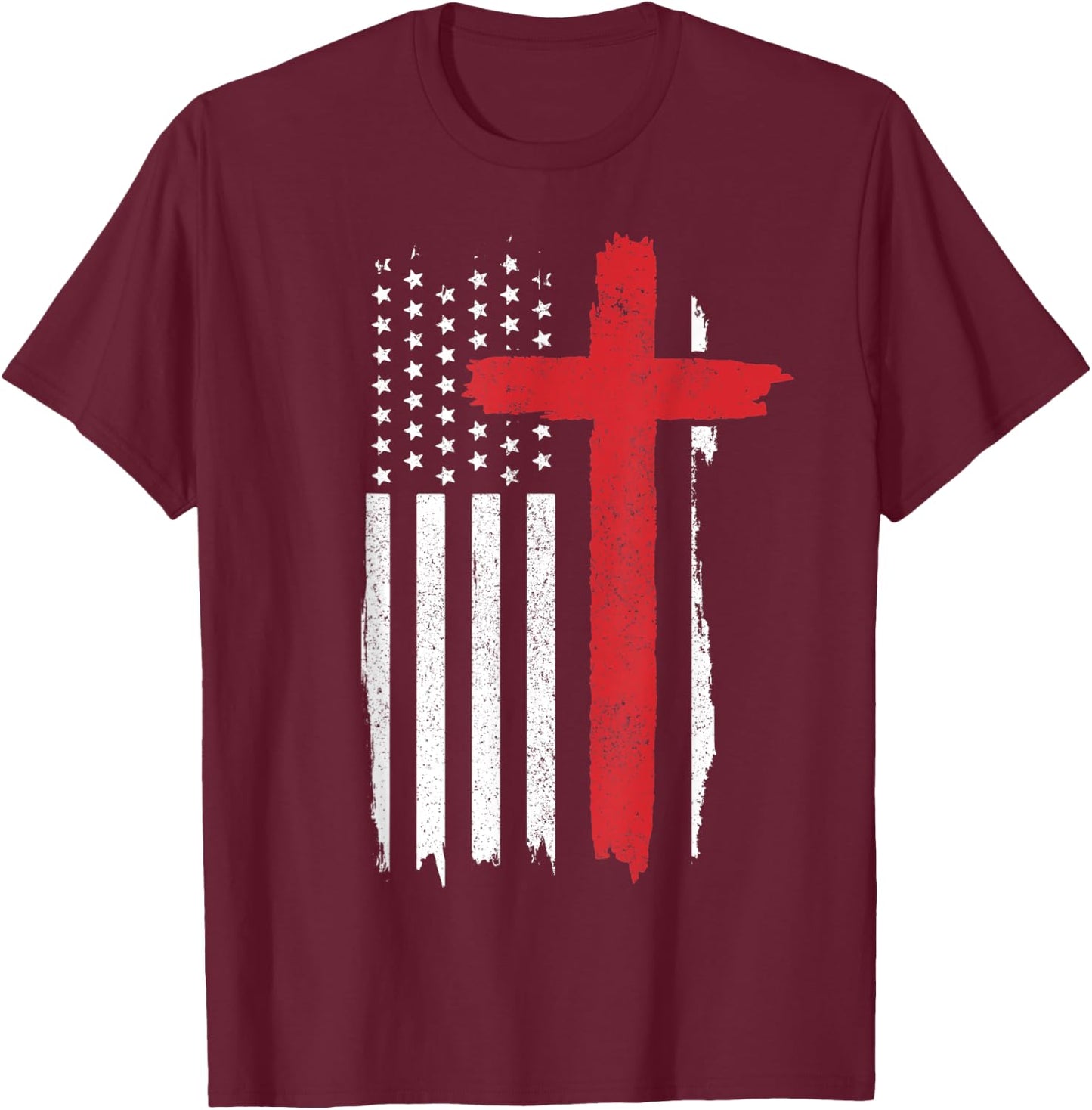 Patriotic Christian American Flag Cross Jesus Religious Men T-Shirt - T-Shirt | Maroon