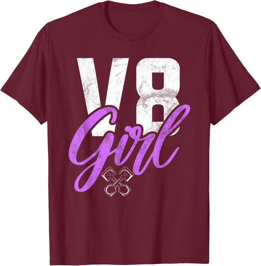 V8 Girl Muscle Car Girl T-Shirt - T-Shirt | Maroon