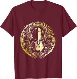 Spartan Helmet Gold Greek Warrior | Workout Mma Fitness Gym T-Shirt - T-Shirt | Maroon