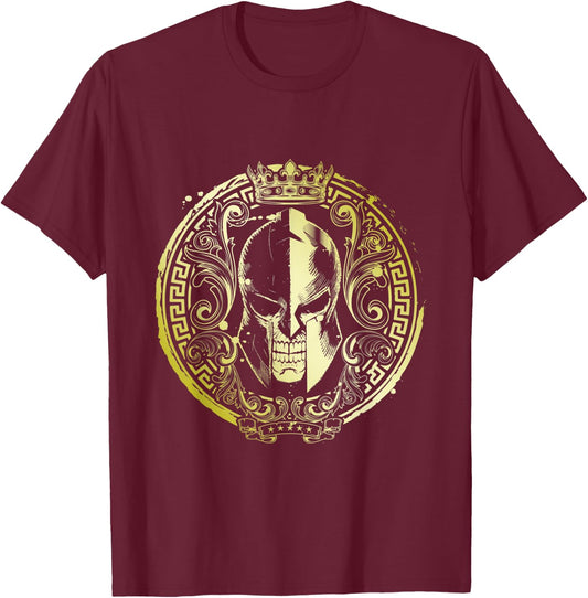 Spartan Helmet Gold Greek Warrior | Workout Mma Fitness Gym T-Shirt - T-Shirt | Maroon