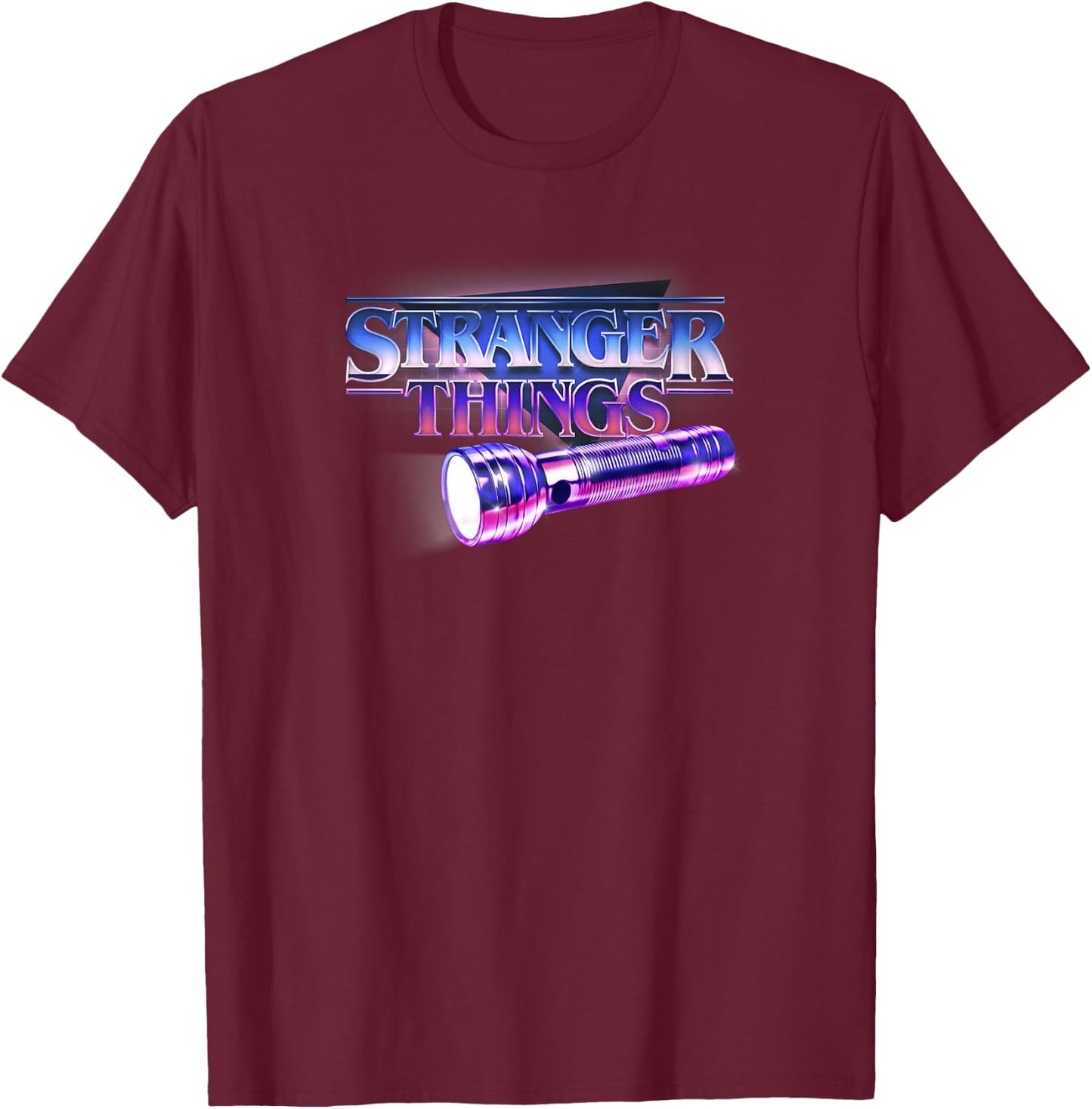 Stranger Things Flashlight 80's Retro Title Bright Logo T-Shirt - T-Shirt | Maroon