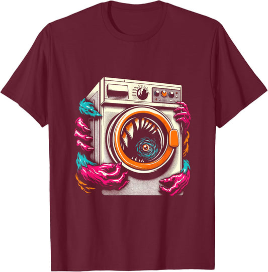Washing Machine Monster - Funny Spooky Halloween Costume T-Shirt - T-Shirt | Maroon