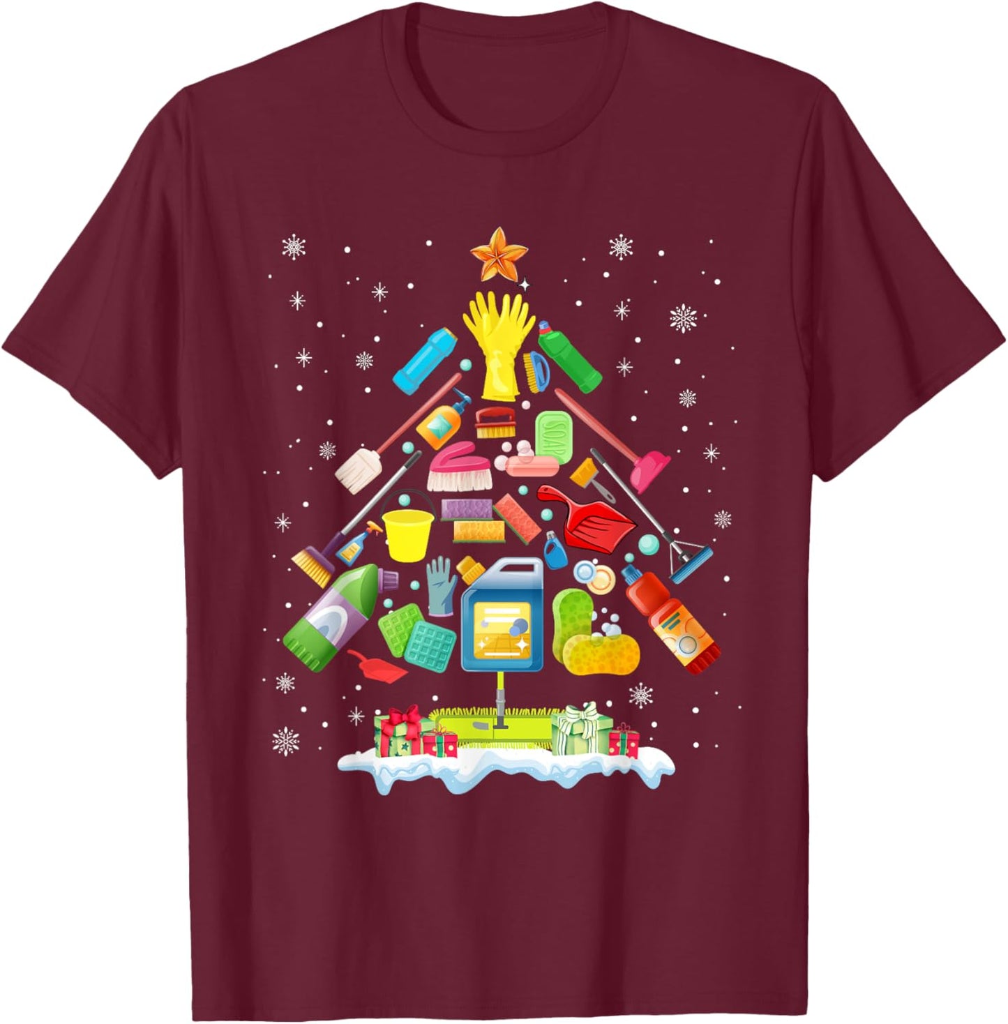 School Custodian Christmas Tree Xmas Funny Custodian Life T-Shirt - T-Shirt | Maroon