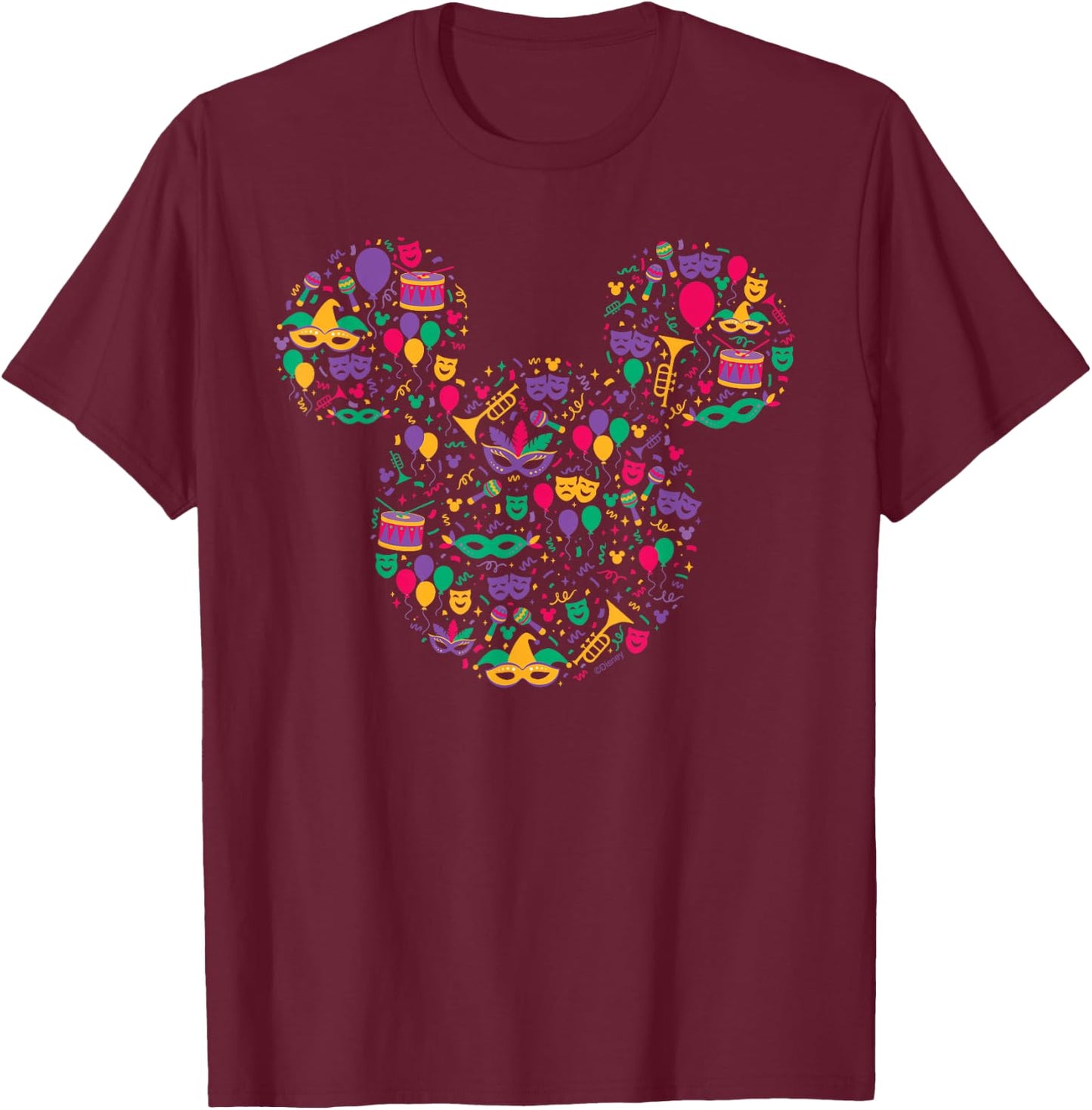 Disney Mickey Mouse Mardi Gras Carnival Holiday Icon T-Shirt - T-Shirt | Maroon