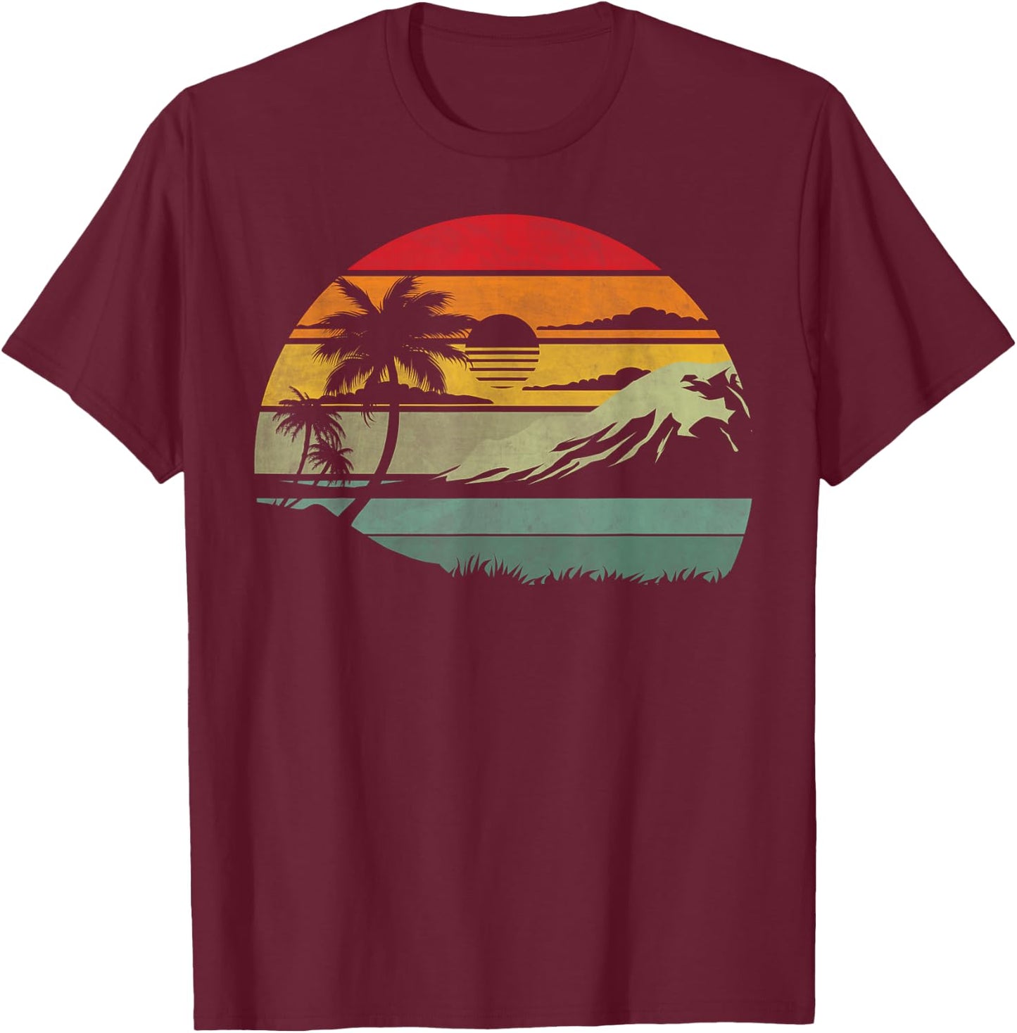 Palm Tree Retro Tropical Beach Vintage 70s 80s Style Summer T-Shirt - T-Shirt | Maroon