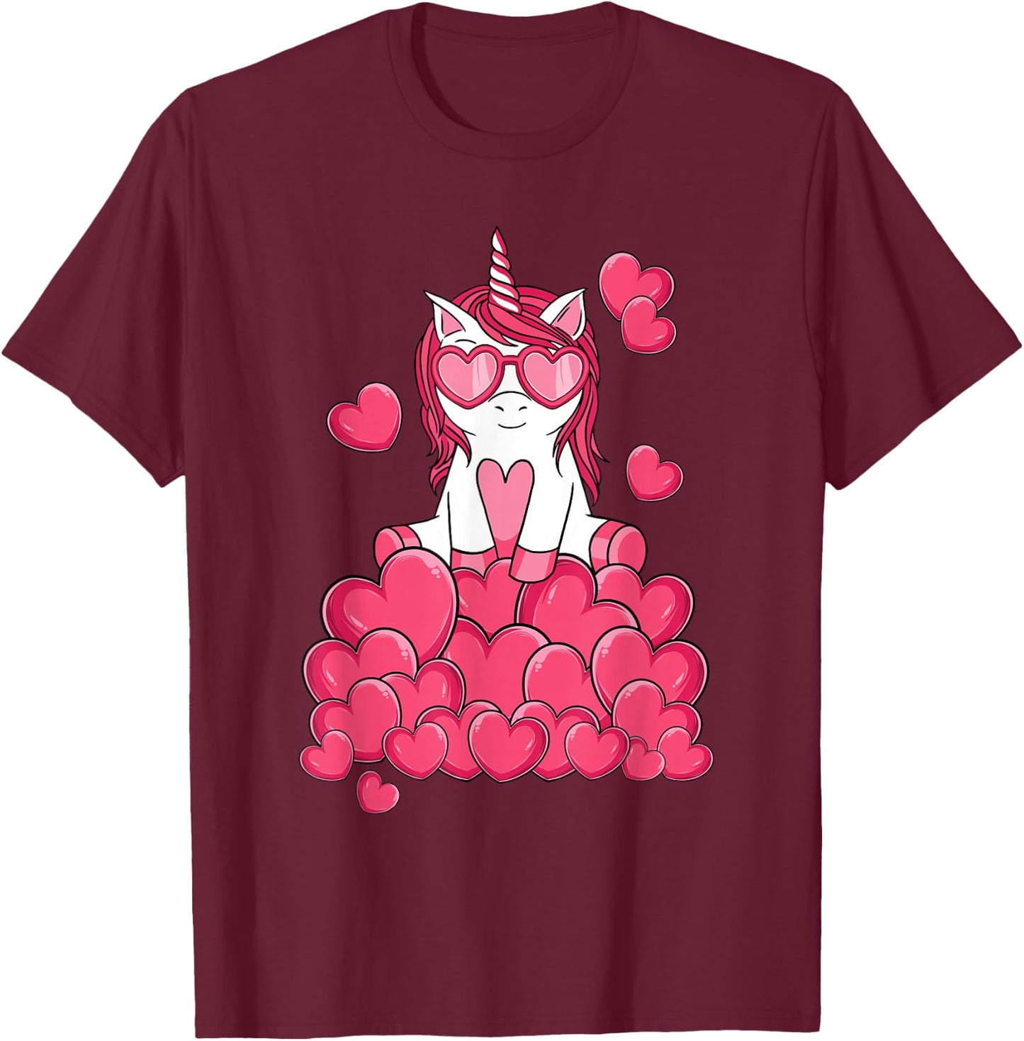 Cute Unicorn Lover Valentines Day Heart Girls Kids T-Shirt - T-Shirt | Maroon