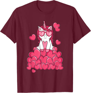 Cute Unicorn Lover Valentines Day Heart Girls Kids T-Shirt - T-Shirt | Maroon