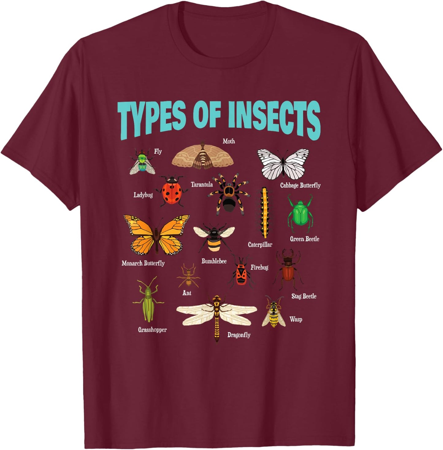 Insects Of The World Bug Lover Expert Entomologist Bugs Fan T-Shirt - T-Shirt | Maroon