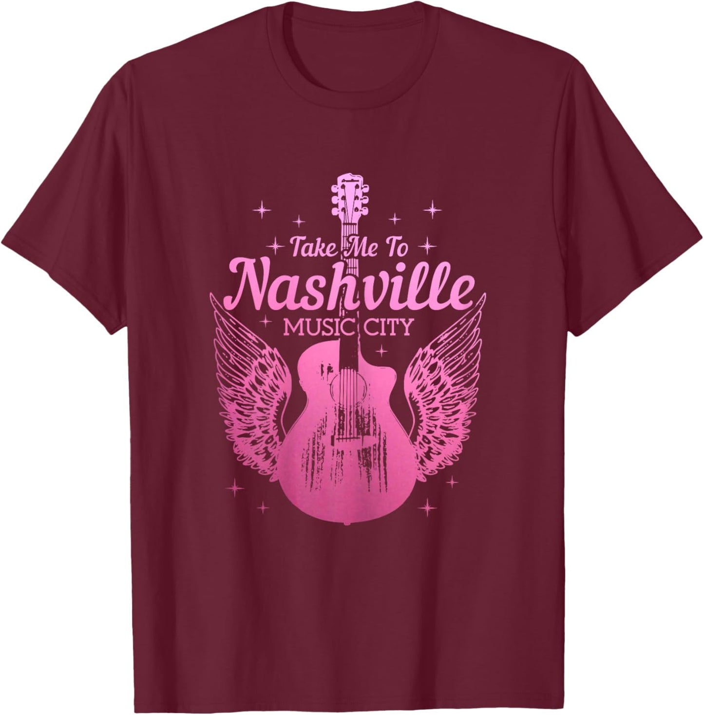 Nashville Guitar Wings Tennessee Vintage Country Music City T-Shirt - T-Shirt | Maroon