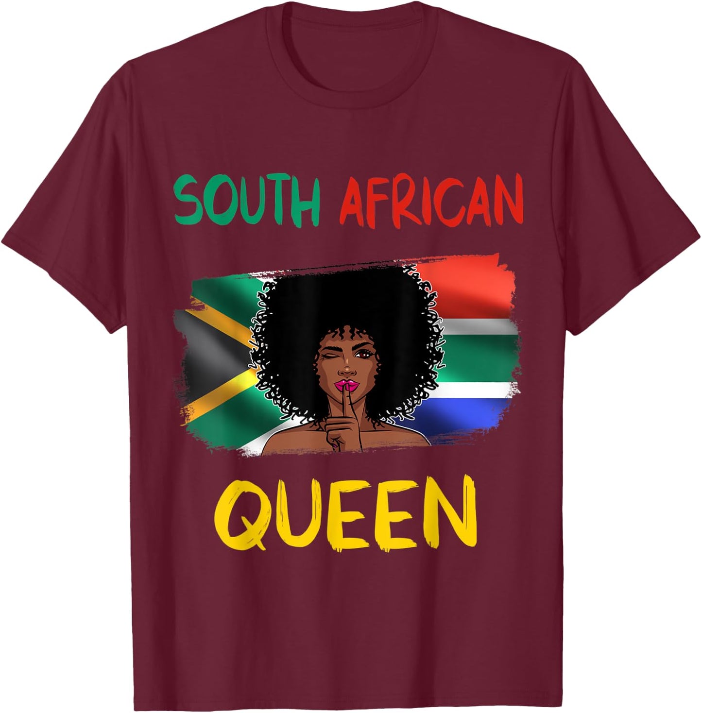 South African Queen South Africa Flag African Girl Pride T-Shirt - T-Shirt | Maroon