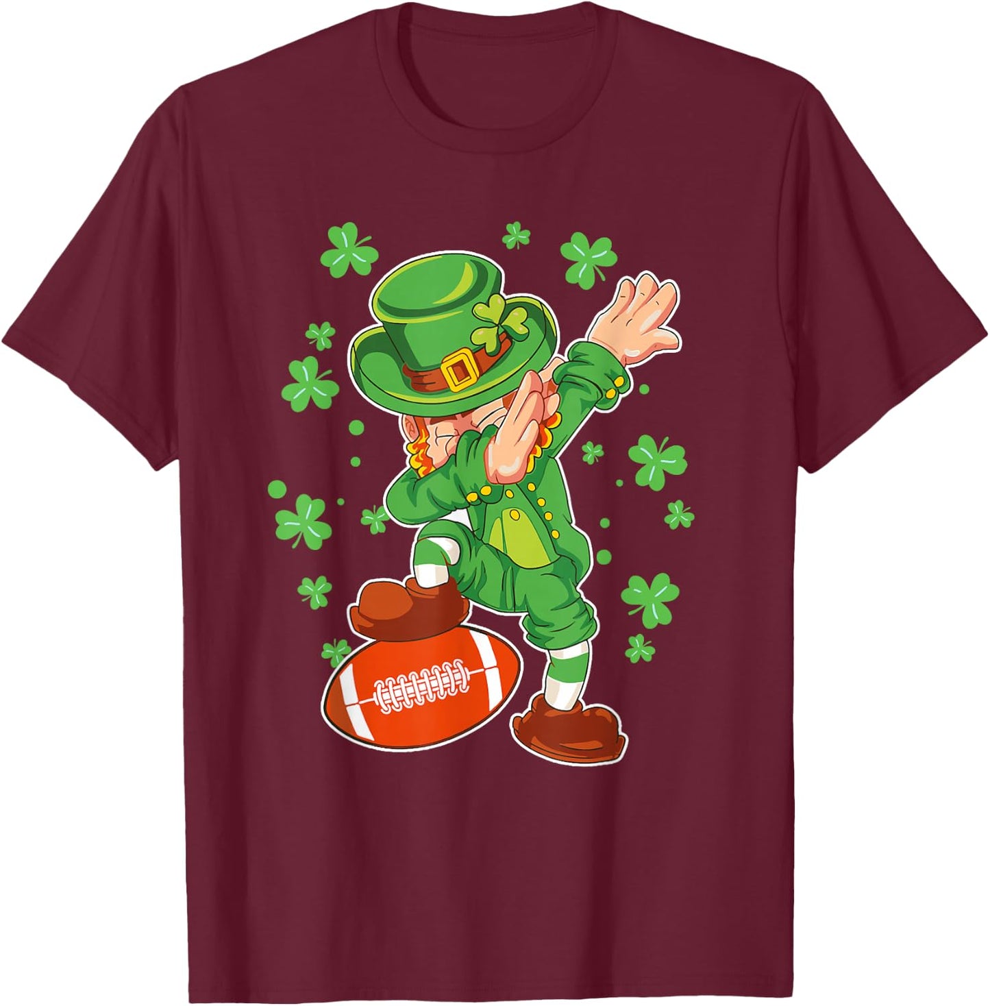 St Patricks Day Boys Men Kids Football Dabbing Leprechaun T-Shirt - T-Shirt | Maroon