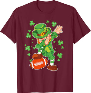 St Patricks Day Boys Men Kids Football Dabbing Leprechaun T-Shirt - T-Shirt | Maroon